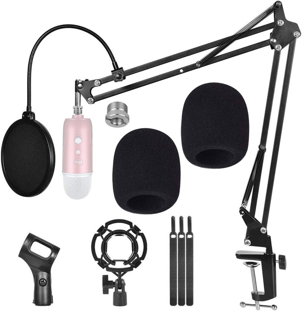 Flash Deals - 80% OFF Upgraded Microphone Stand for Blue Yeti Mic Boom Arm Adjustable Suspension Scissor Mic Holder with Shock Mount 3/8 to 5/8 Screw Adapter Pop Filter and Foam Windscreens Broadcasting and Recording