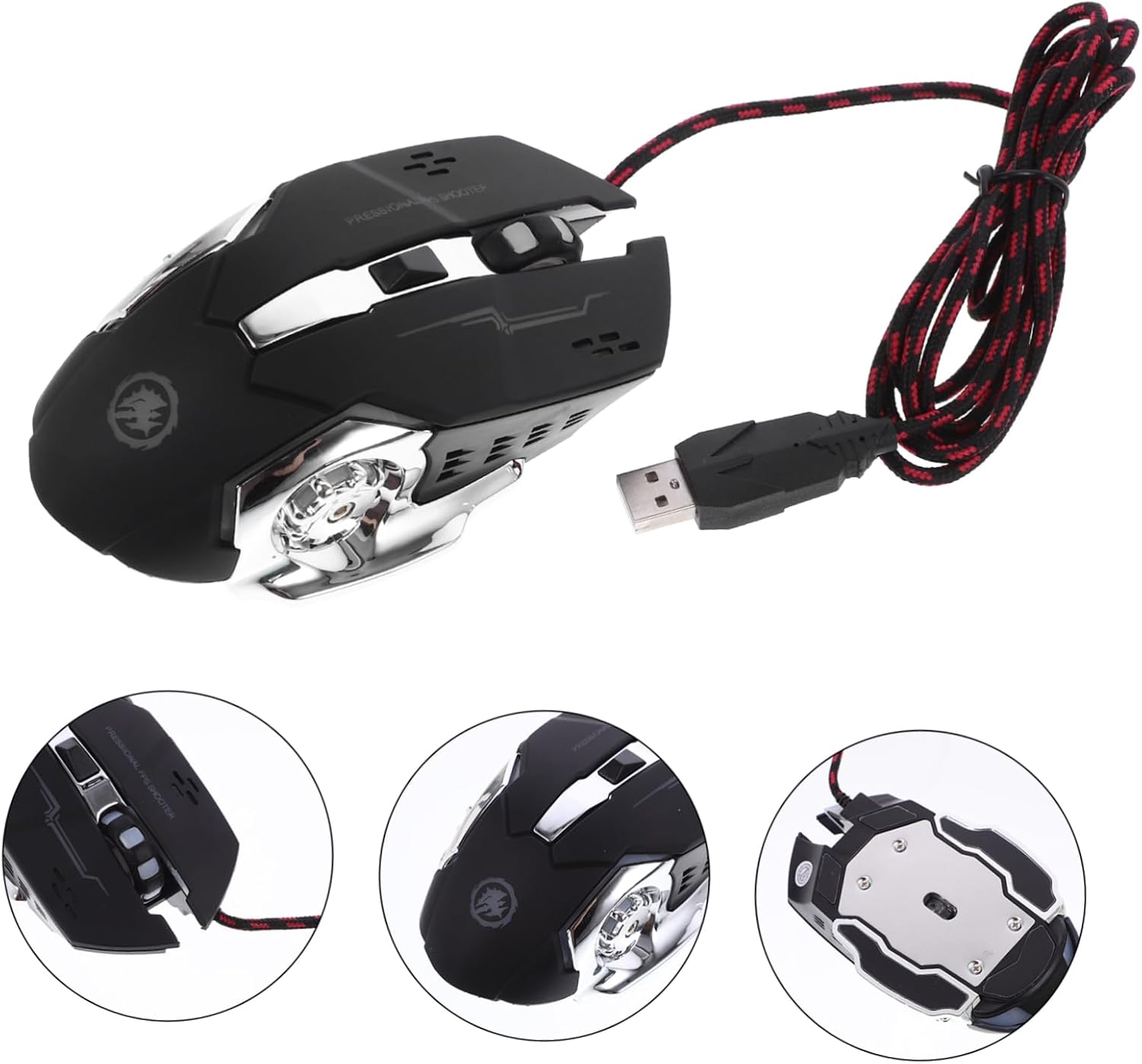 SOLUSTRE Led Backlit Gaming Mouse Wired Optical Computer Mice Professional Game Chip Ergonomic Design for Home Office Gaming Light Effect Gamers