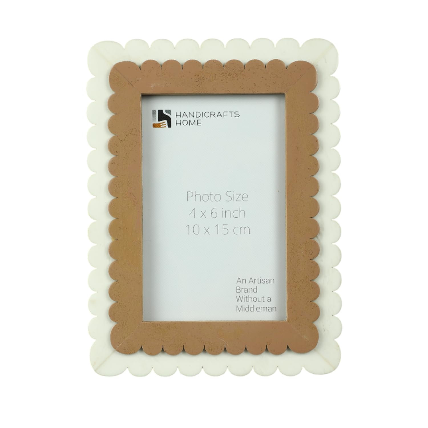Handicrafts Home Scalloped 361-378 Decorative 4X6 White Picture Frame, Tabletop & Wall Hanging, Handmade Resin Inlay Picture Frames, Bedroom Decor, Farmhouse Shelf Decor - Brown & White