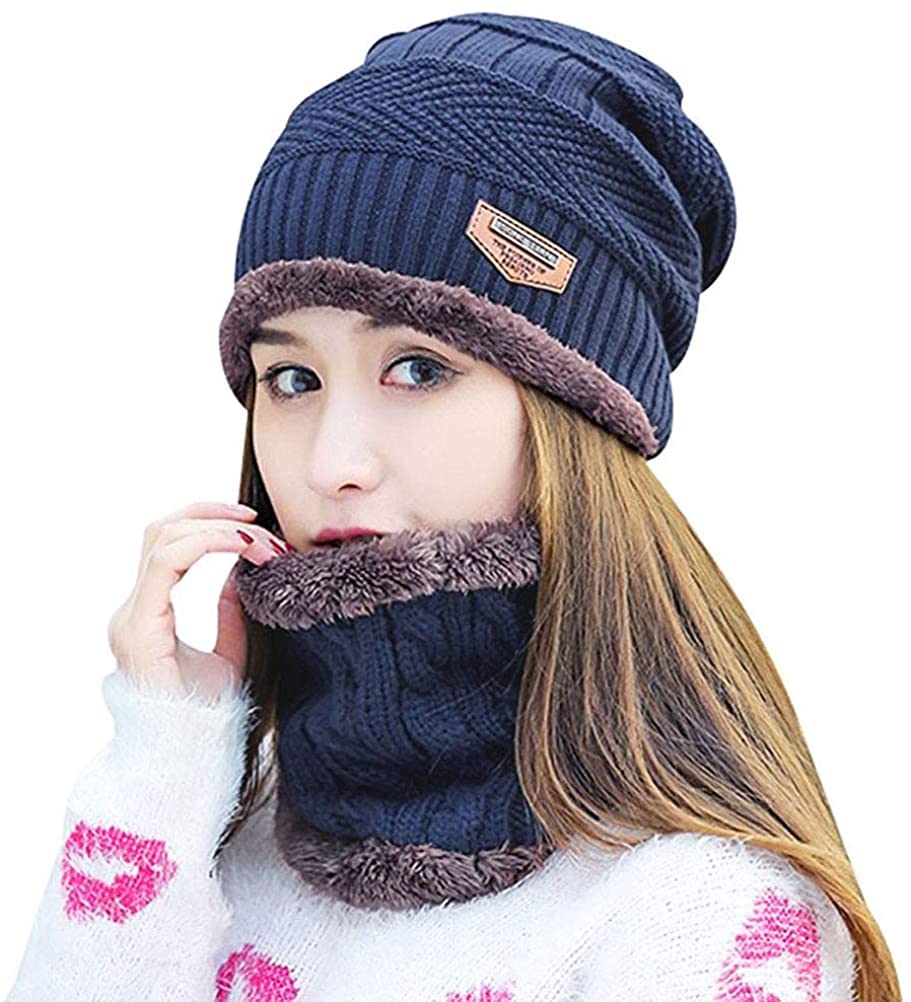Woolen Winter Beanie Cap and Neck Muffler Set with Faux Fur Inner Lining, Warm Knit Hat Scarf Combo for Women | Thermal Insulation | Stylish Cold Weather Protection-image-4