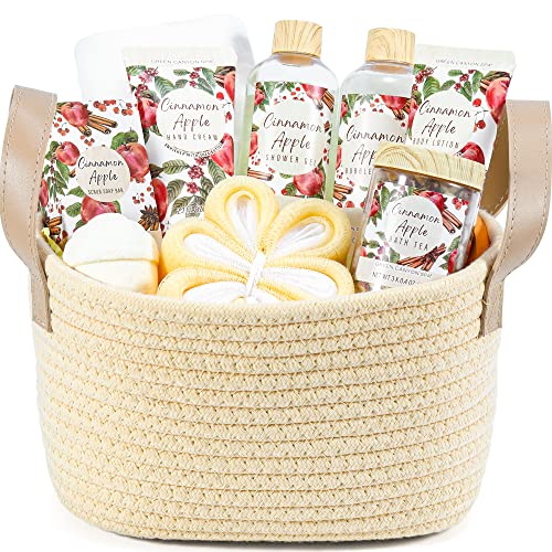 Coffret Cadeau Femme,10 PCS Coffret Bain au Parfum de Pomme Cannelle, Bain Moussant, Crème Mains, Thé de Bain, Savon Exfoliant, Bombe de Bain, Serviette, Idées Cadeaux pour la Fête des mères Cover
