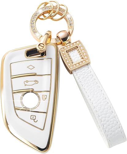 Funda para llavero BMW con cordón de cuero, funda compatible con BMW X1 X2 X3 X5 X6 2 5 6 7 Series 3 4 Botones Smart Key Protector Holder