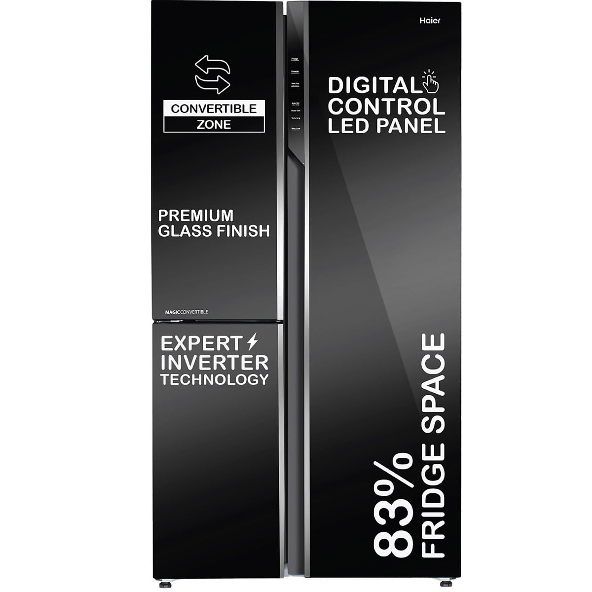 Haier 598 L, 3 Star, 83% Convertible Fridge Space, Expert Inverter, Frost Free Side by Side Refrigerator, (HRT-683KG, Black Glass)