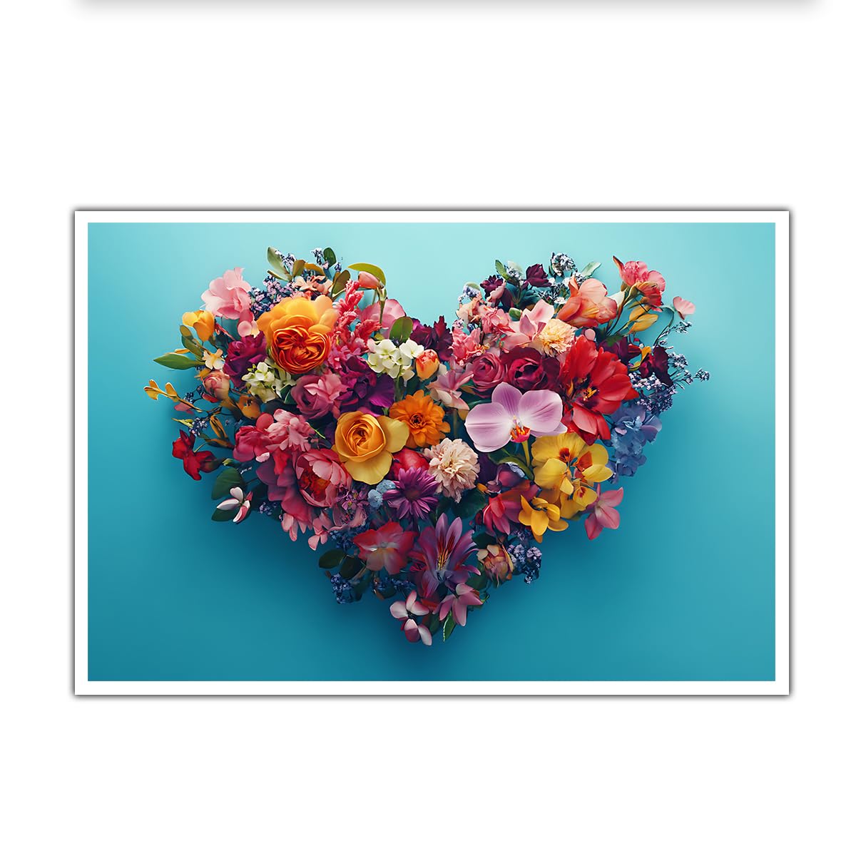 CHERHERART Colourful Heart Floral Bouquet Poster Prints Canvas Wall Art Romantic Love Artwork Wall Canvas for Living Room Bedroom Dining Room 75x115cm Frameless