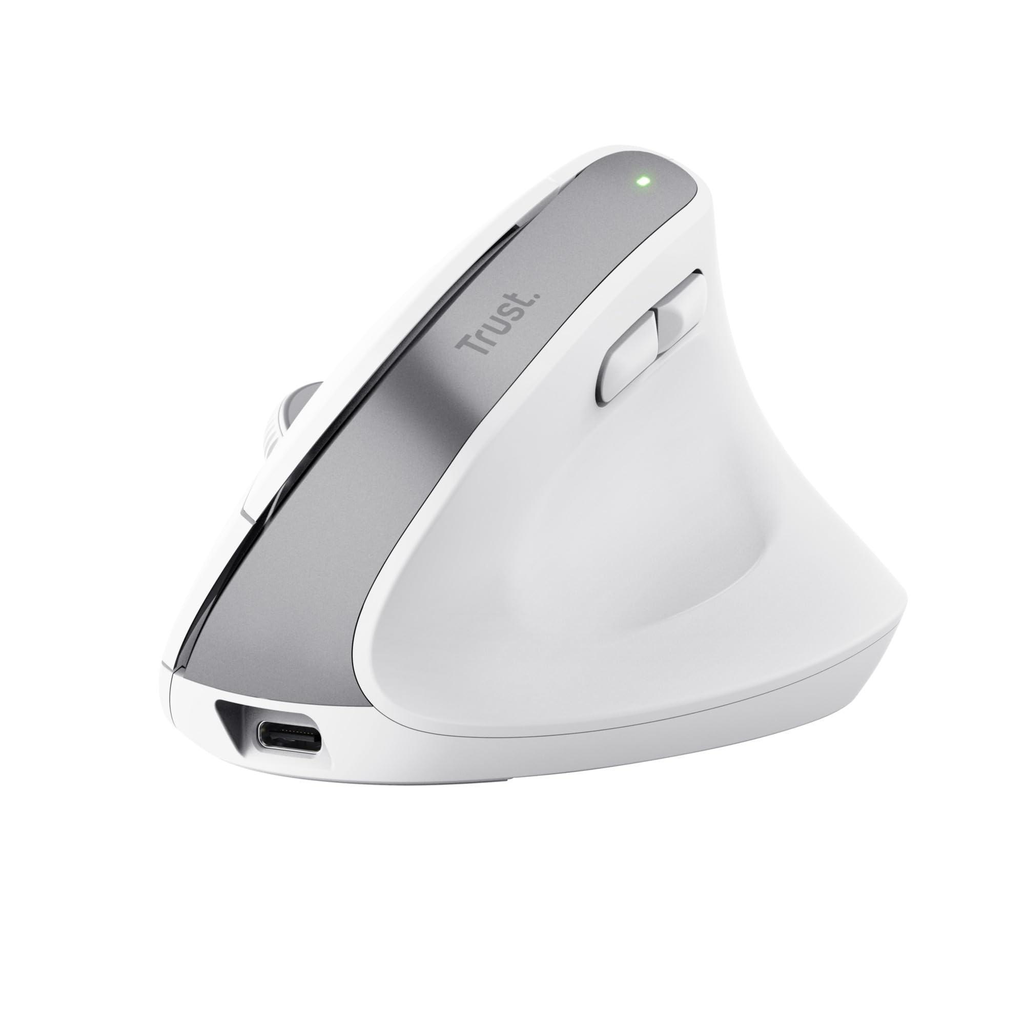 Trust Bayo+ Mouse Verticale Wireless Bluetooth + RF 2.4GHz, Ridurre la Tensione del Braccio e del Polso, 50% Plastica Riciclata, Mouse Ergonomico Ricaricabile Multidispositivo PC Laptop Mac - Bianco