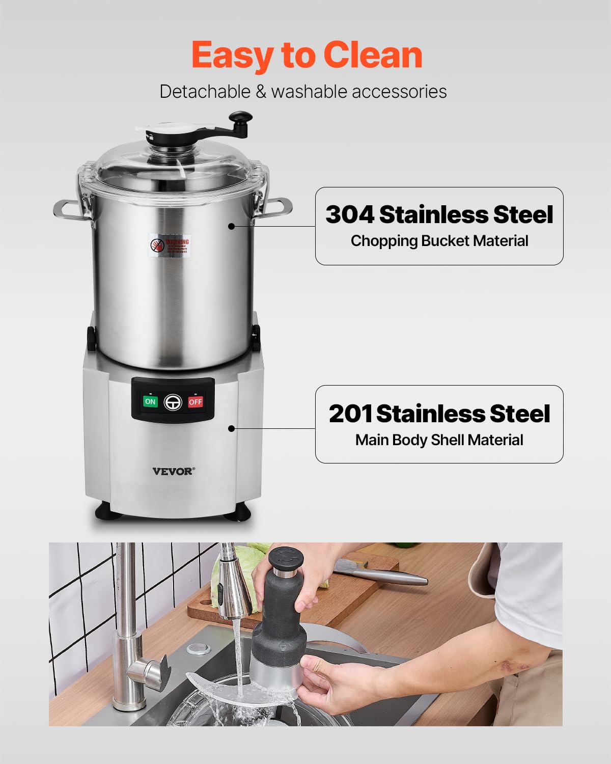 VEVOR Robot da Cucina e Tritatutto per Verdure, Robot da Cucina in Acciaio Inox per Uso Alimentare da 18 L con Lama Curva a S e Raschietto, Multifunzionale per Tritare Verdure, Frutta, Cereali, Noci