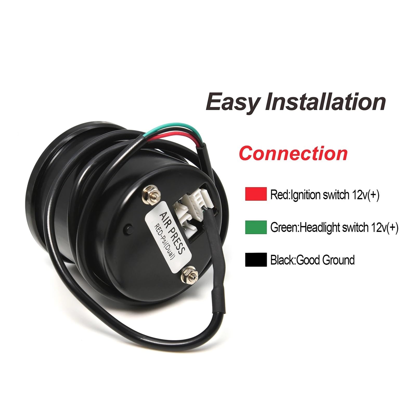 Manómetro, Medidor de presión de aire dual Lectura dual digital de 52 mm, Suspensión neumática PSI de lectura dual digital con sensores eléctricos de 2 piezas | Bar Red