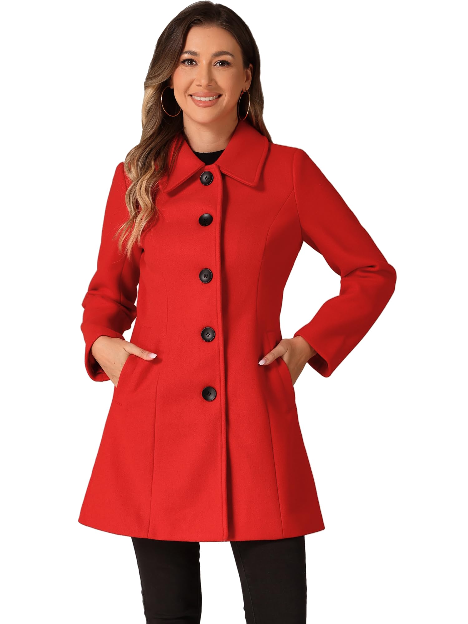 Allegra K Women's Pea Coat Single Breasted Long Sleeve Warm Casual Overcoat with Pockets Winter Outwear