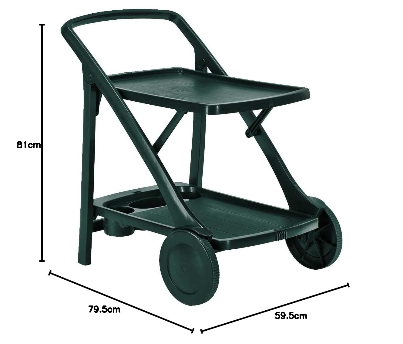 BAKAJI Carrello Cucina Portavivande Esterno Giardino Pieghevole Resina Dura 2 Ripiani Portabottiglie Verde