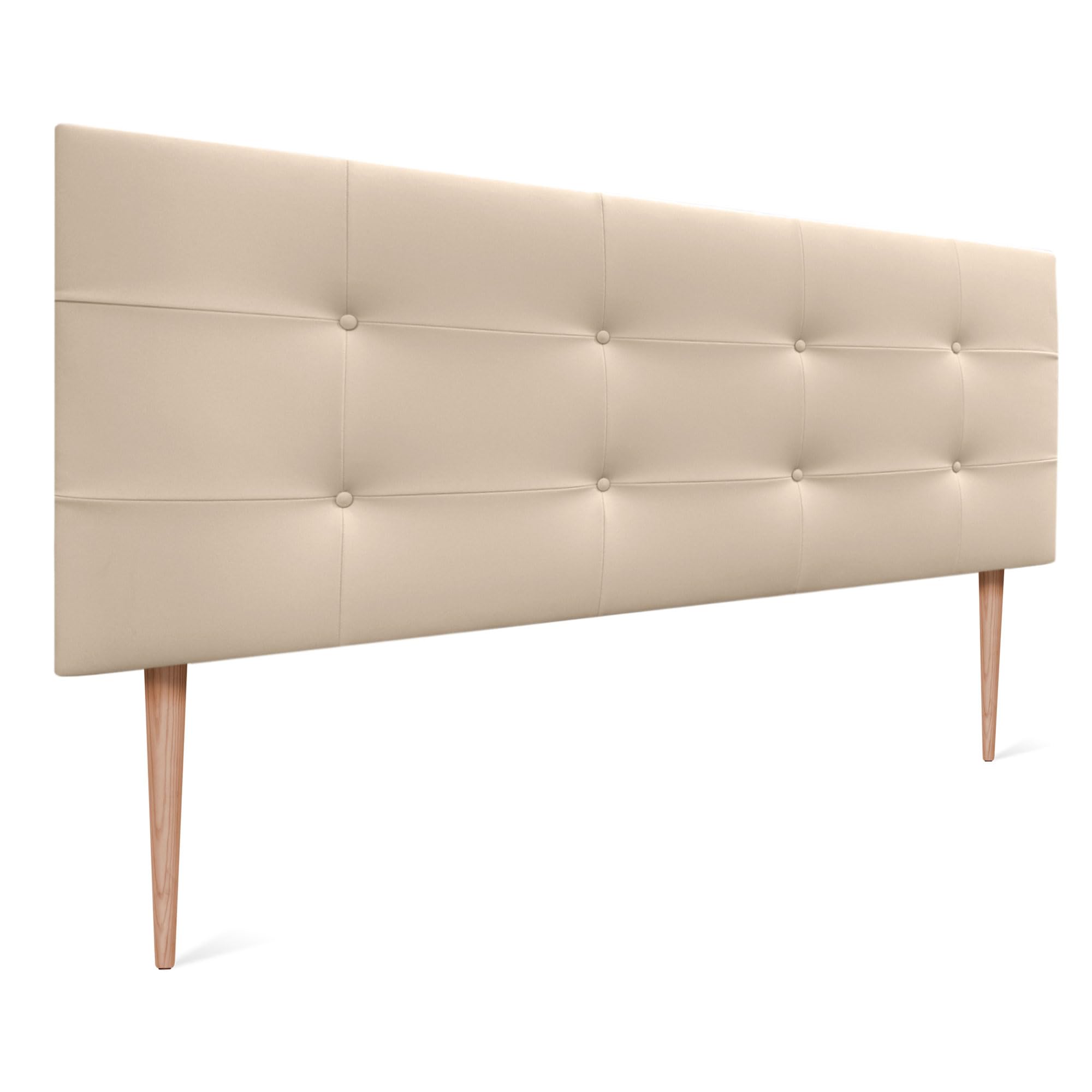DHOME Tête de lit capitonnée jusqu'au sol en tissu Aqualine et similicuir 160 x 115 cm (pour lit de 150/160 cm) avec pieds Similicuir beige