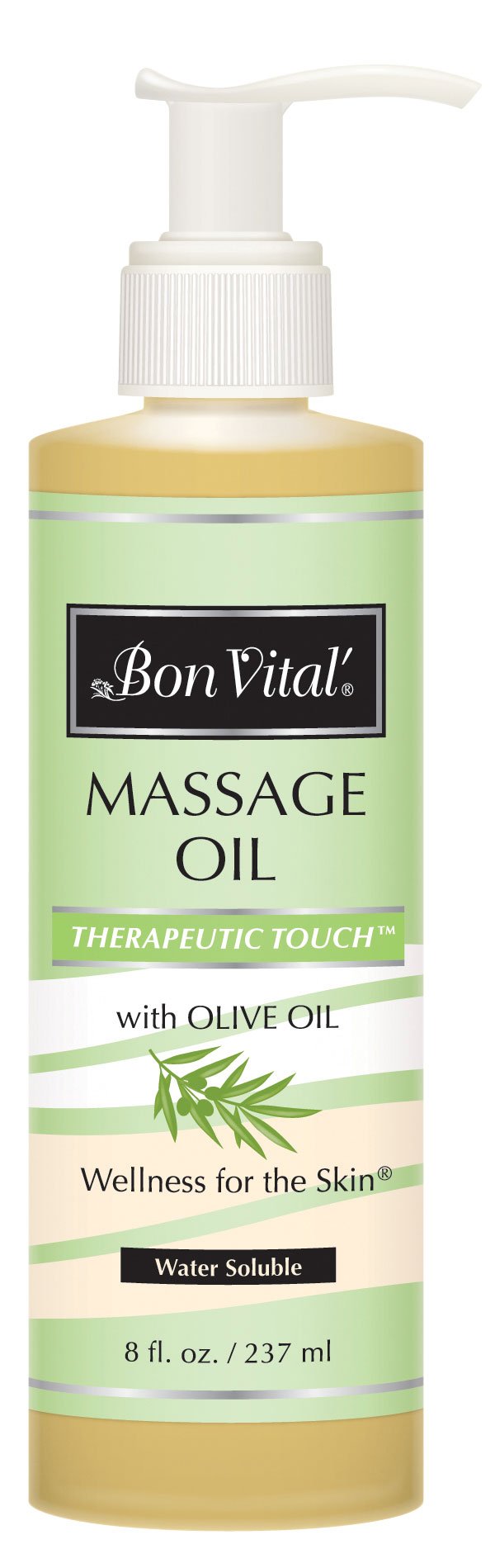 Bon Vital' Therapeutic Touch Massage Oil Made with Olive Oil to Repair Dry Skin & Soothe Sore Muscles, Lightweight Oil Perfect for Any Massage to Hydrate and Nourish Dry, Rough Skin, 8 Ounce Bottle