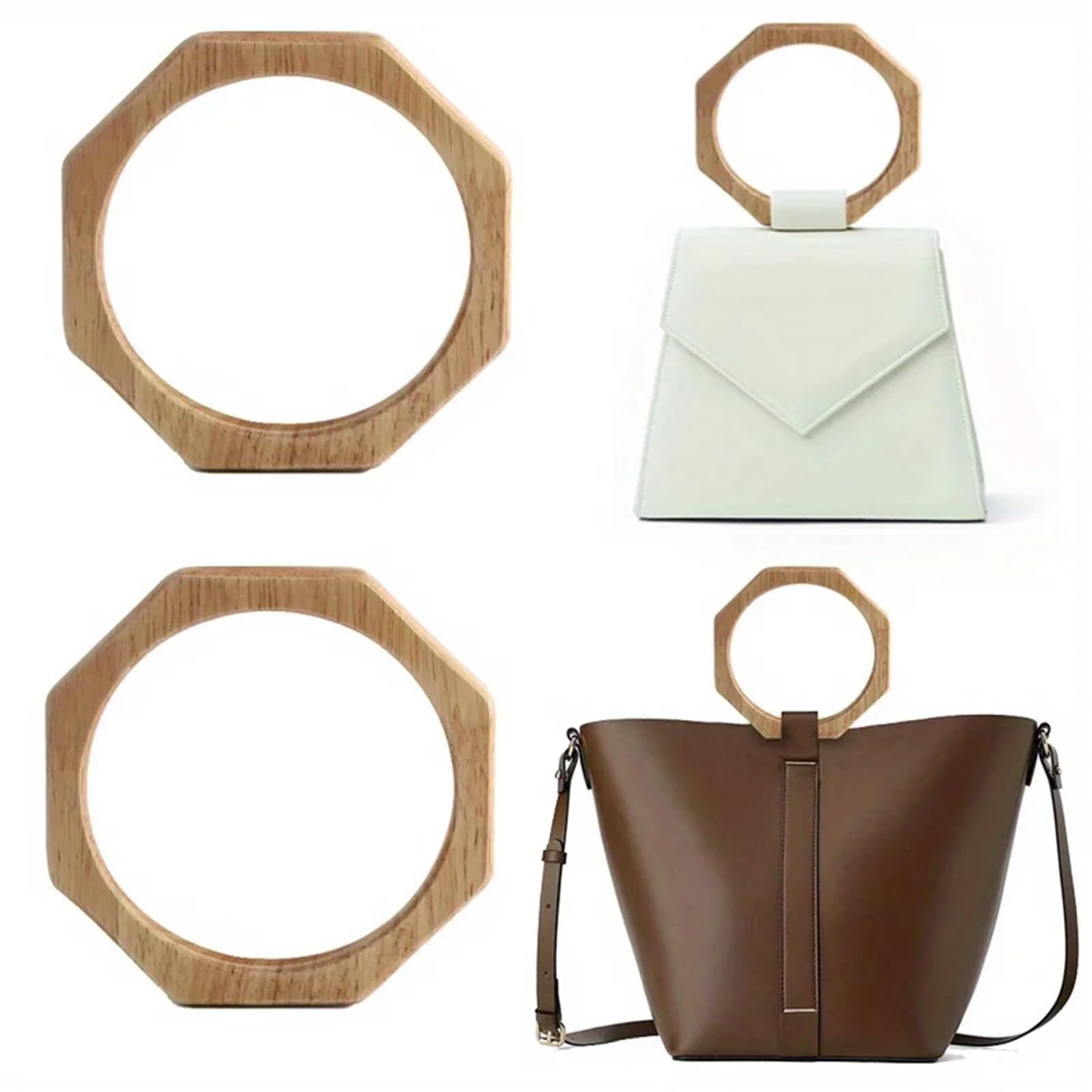 MRKU Asa de Madera para Bolso, Accesorios para Bolsos, Manualidades, Bricolaje, 2 Piezas, Repuesto de Paja Tejida para Manualidades