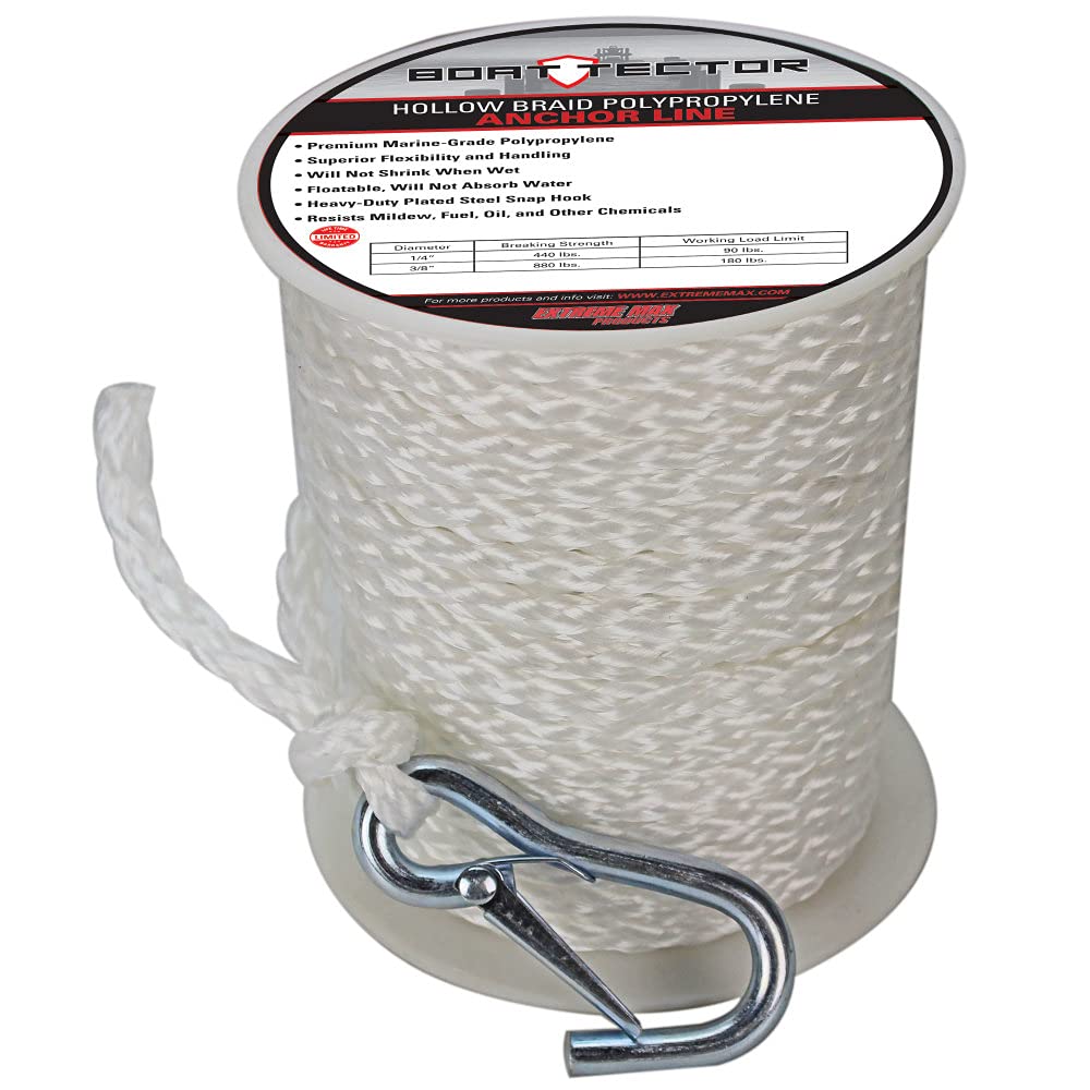 Extreme Max 3006.2072 BoatTector Hollow Braid MFP Anchor Line with Snap Hook - 3/8