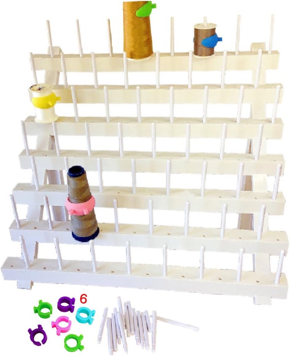 PeavyTailor Thread Rack Holder Spool Holder (Removable 70 pins) Thread Organiser Sewing Organiser Foldable Stand (40.5x40cm) for Thread Cone, Embroidery Spools Storage Holder, Quilting Skeins Stand