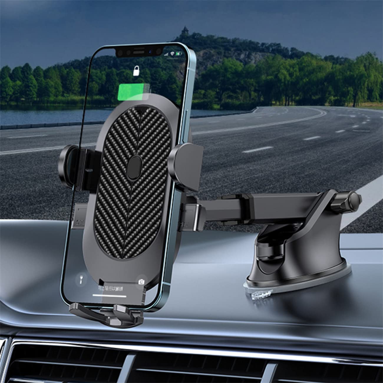 Supporto universale per telefono da auto, accessorio per cruscotto [aspirazione di grado militare e clip stabile] Supporto per telefono per parabrezza per iPhone e smartphone Android