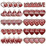 YAHPERN 40PCS Valentine’s Day Charms for Jewelry Making, Enamel Glitter Red Heart Charms Love XOXO Letter Pendants for Bracelet Necklace Earrings Making DIY Crafts Gifts