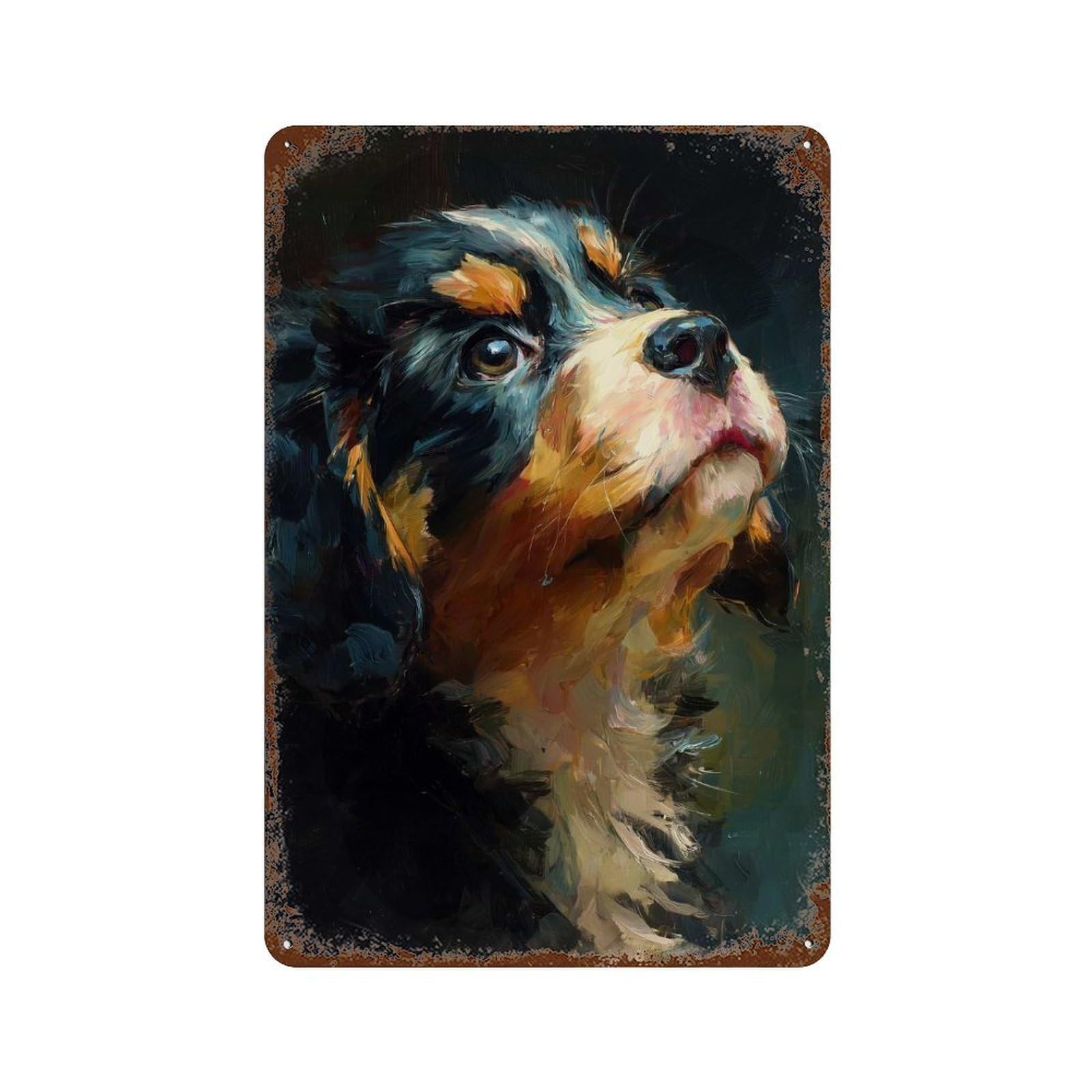 Dog Portrait Painting Distressed Metal Wall Sign 11.8"x7.9", Rustic Home Decor for Living Room, Hallway And Home Decor