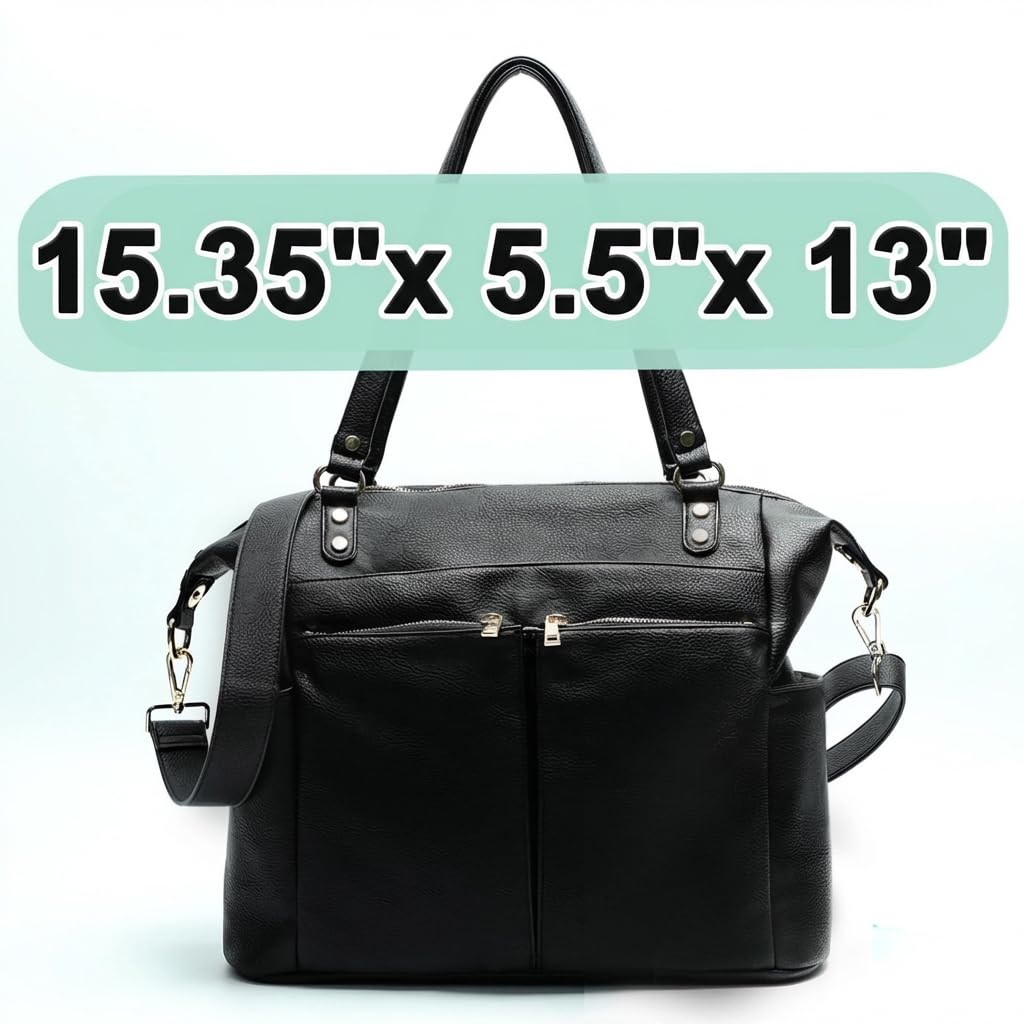 MOMINSIDE Borsa per pannolini in pelle con 14 tasche, ricerca lista nascita, grande borsa per bambini, fasciatoio, Nero, 1 Count (Pack of 1), Zaino da viaggio