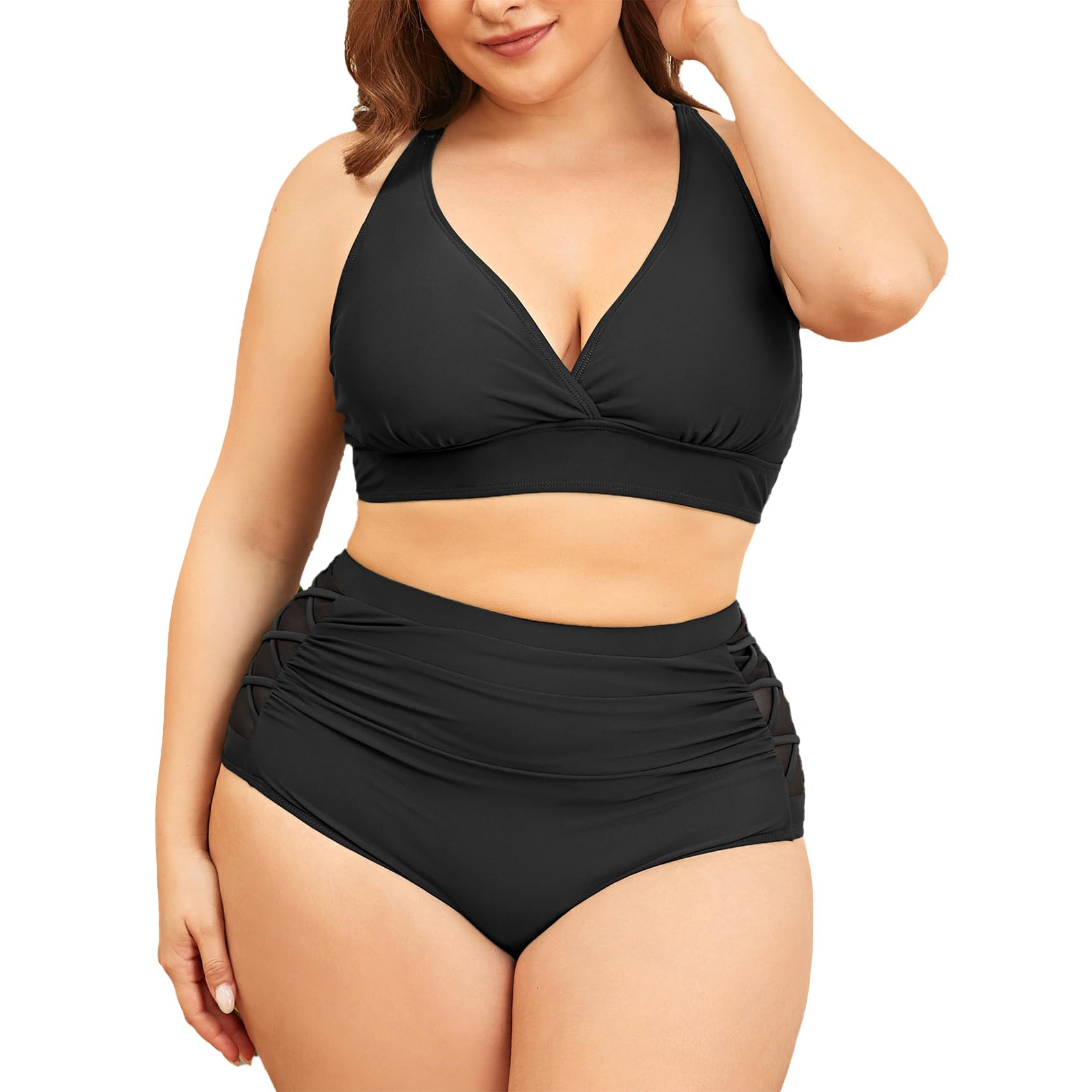 Durio Bikini para mujer, tallas grandes, traje de baño para mujer, bikini push up con cuello en V profundo