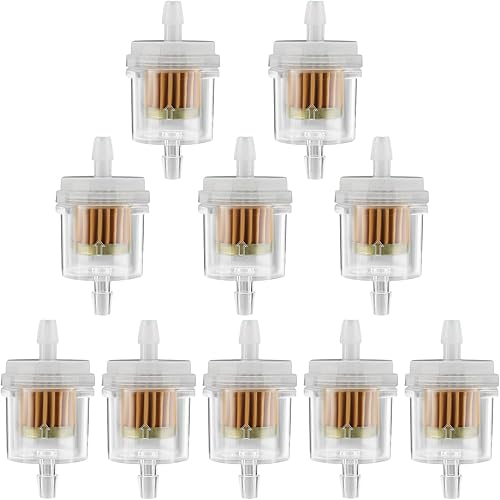 Inline Fuel Filter 1/4" Replace for Motorcycle Mini Bike Dirt Bike Moped ATV Scooter Go Kart Small Engine Lawn Mower Snow Blower Parts Universal 40 Micron Gas Fuel Filter 10 Pack