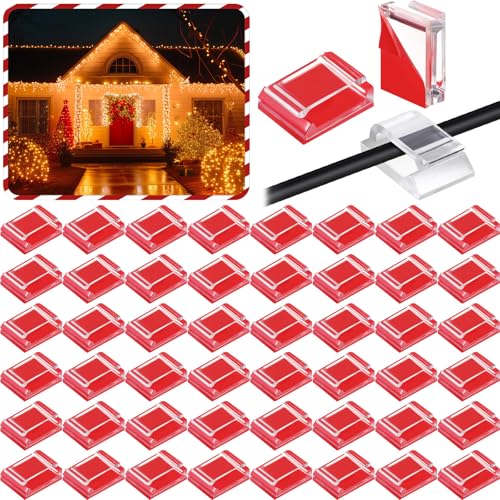 Clips de alambre adhesivos grandes Hicarer para fijar luces de Navidad exteriores sin taladrar