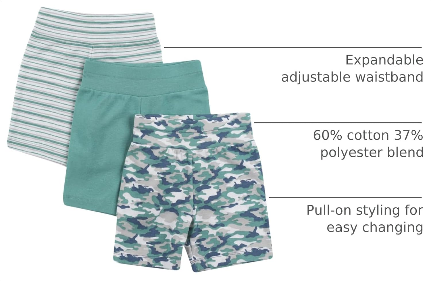 Hanes unisex-baby Shorts, Ultimate Flexy Knit, Baby & Toddler, 3-pack image 2
