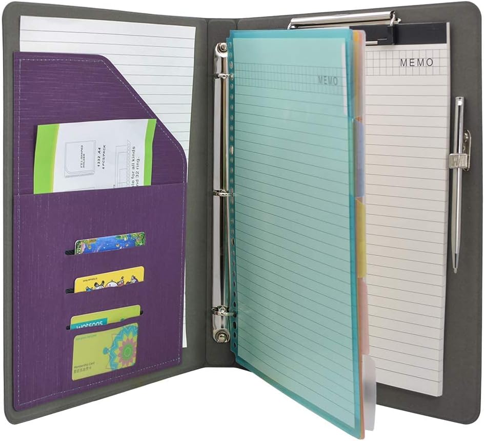Binder Padfolio Organizer with Color File Folders