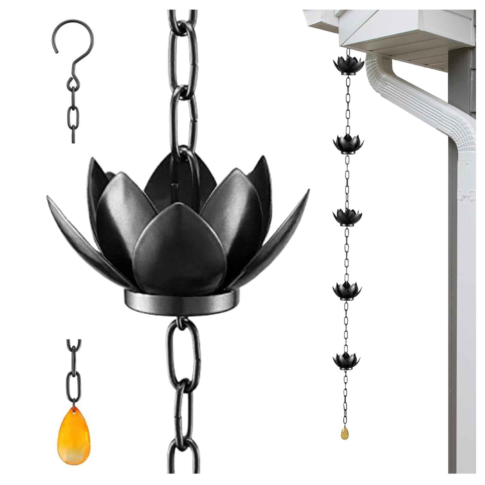 Chaîne de Pluie pour Gouttiere, Chaîne de Dérivation d'eau en Métal, Alternative Décorative pour Gouttière, Cloches de Pluie Suspendues, pour Balcons, Toits, Jardin A 2.4m