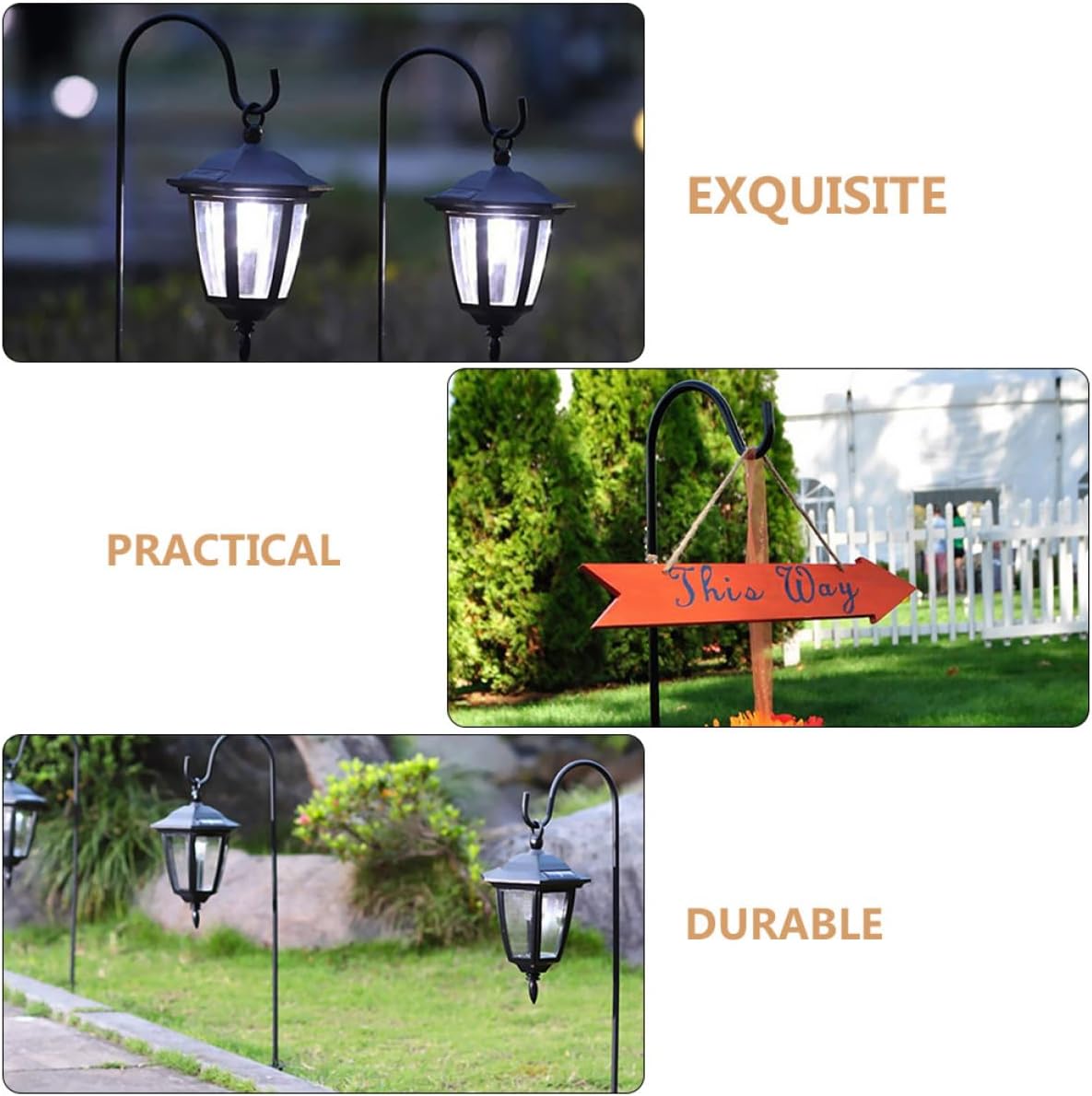 3pcs Iron Garden Hooks Set for Outdoor Lawn Hanging, Ground Inserted Light Hanging Hooks for Plants, Lanterns, and Garden Décor
