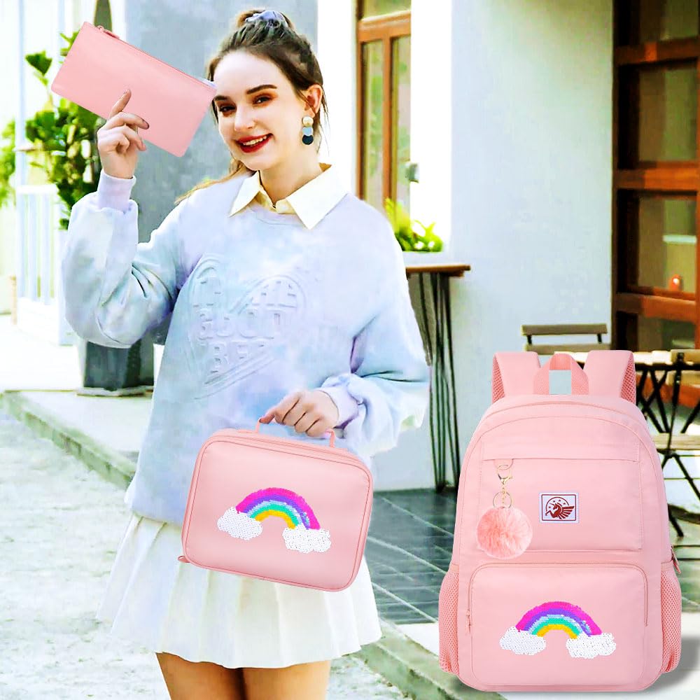 gxtvo 3 mochilas para niñas, resistente al agua, con fiambrera, mochila escolar de 17 pulgadas para adolescentes universitarios y primarias