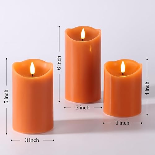 Miniatura 8 de Eywamage Velas de pilar sin llama de madera de abedul con control remoto, velas de cera LED parpadeantes, juego de 3, velas decorativas de otoño de