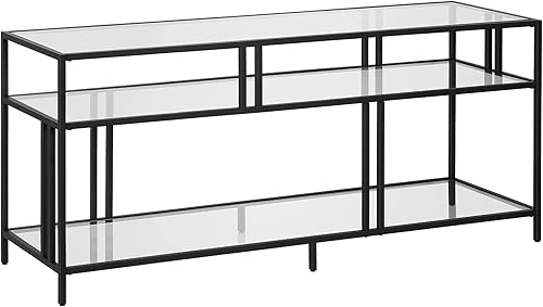 Henn&Hart Soporte de TV rectangular con estantes de vidrio para televisores de hasta 60" en bronce ennegrecido, soportes de TV para la sala de estar