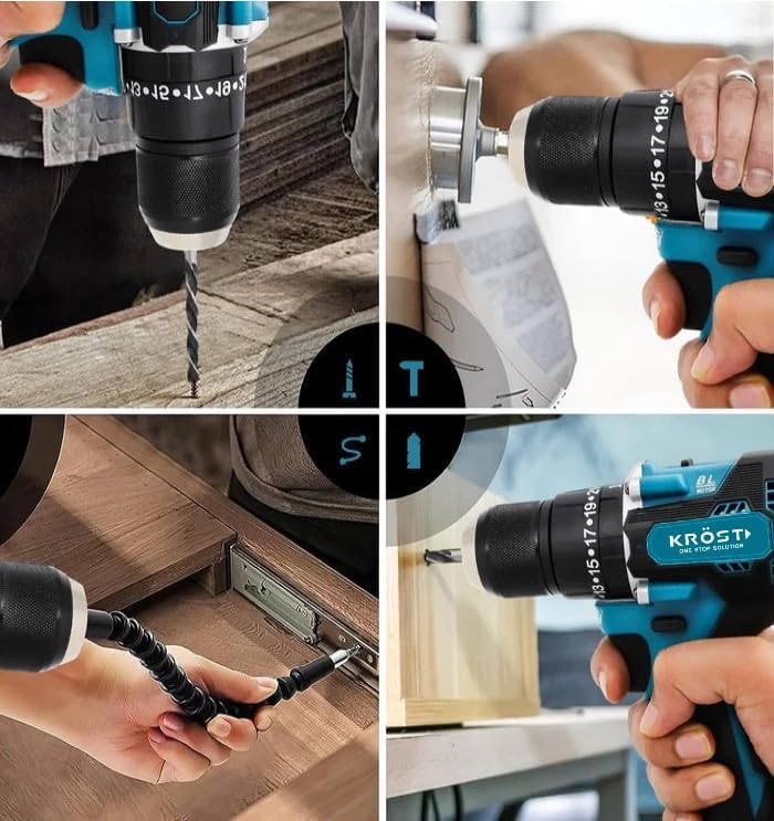 Image of KROST PRO Series Multi-Use Combo Kit, Cordless Impact Drill, Angle Grinder, Impact Wrench,Rotary Hammer,Chainsaw,Pruning Shear, Brushless Motor with 2 pcs Batteries and Fast Charger