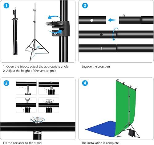 Miniatura 7 de Telón de fondo de pantalla azul verde con kit de soporte, 6.5 x 6.5 pies en forma de T, soporte de fondo ajustable para fotos 2 en 1, fondo azul