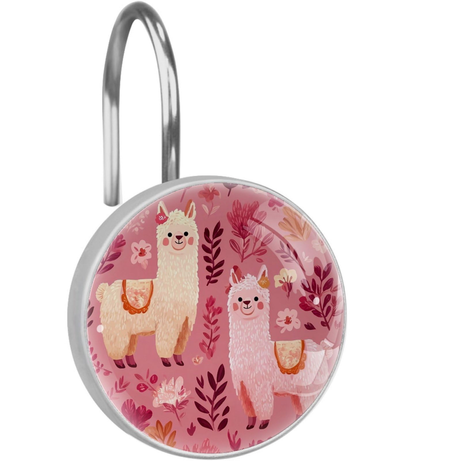 VAPOKF Shower Curtain Hooks, Pink Alpaca Rust Proof Decorative Shower Curtain Rings, Modern Farmhouse Designer Shower Curtain Hangers for Bathroom, 12Pcs