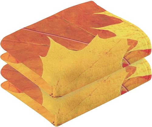 Miniatura 2 de ZOEO Juego de 2 toallas de mano de baño de hojas de otoño de naranja, toallas absorbentes de algodón suave y transpirable para baño, cocina, hotel,
