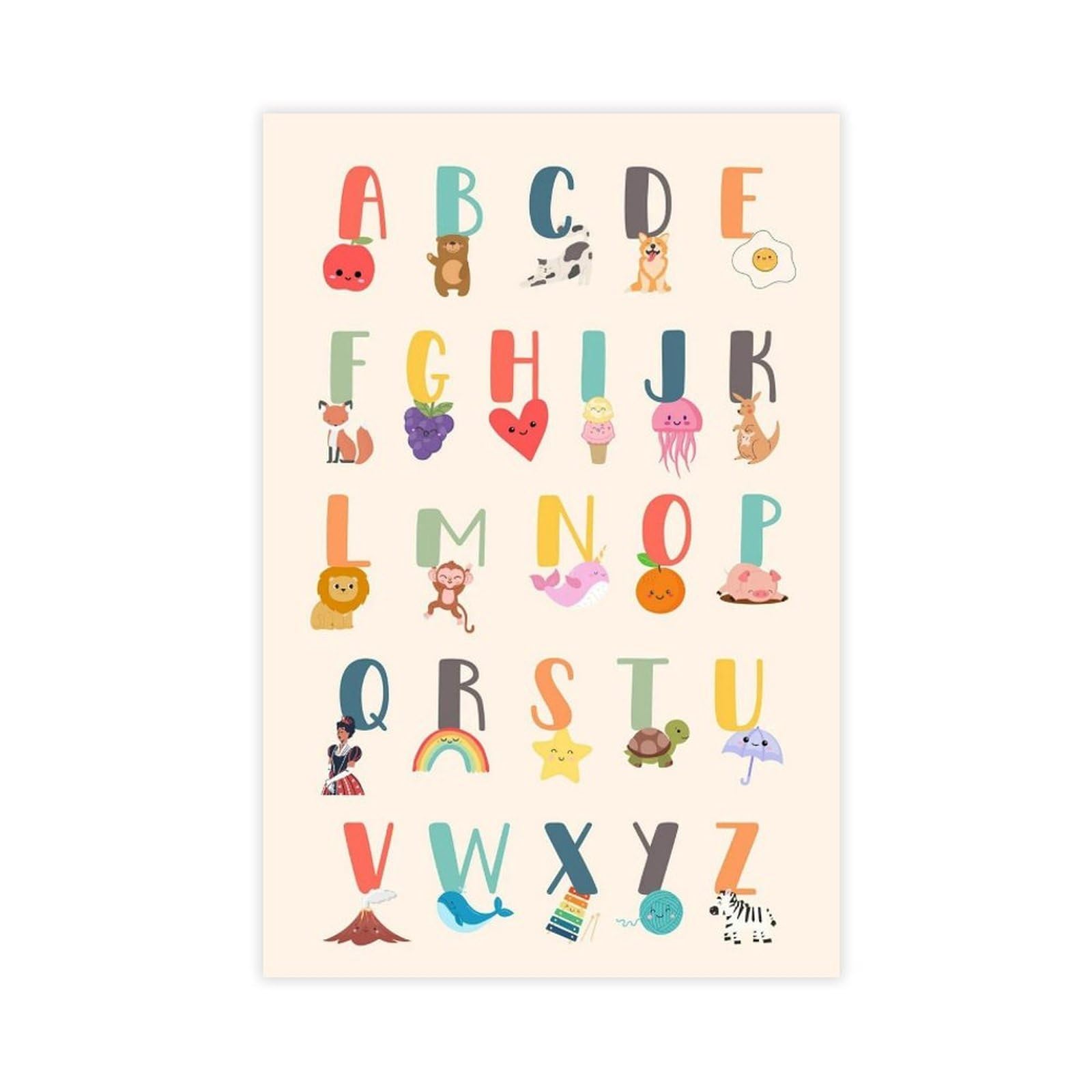 Poster éducatif sur toile pour enfants avec lettres de l'alphabet - Décoration murale pour salon, chambre à coucher - 60 x 90 cm