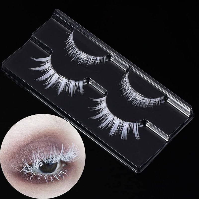 Cílios postiços brancos outopen para maquiagem de fantasia, cosplay e apresentações, modelo A01-White, pacote com 2 pares