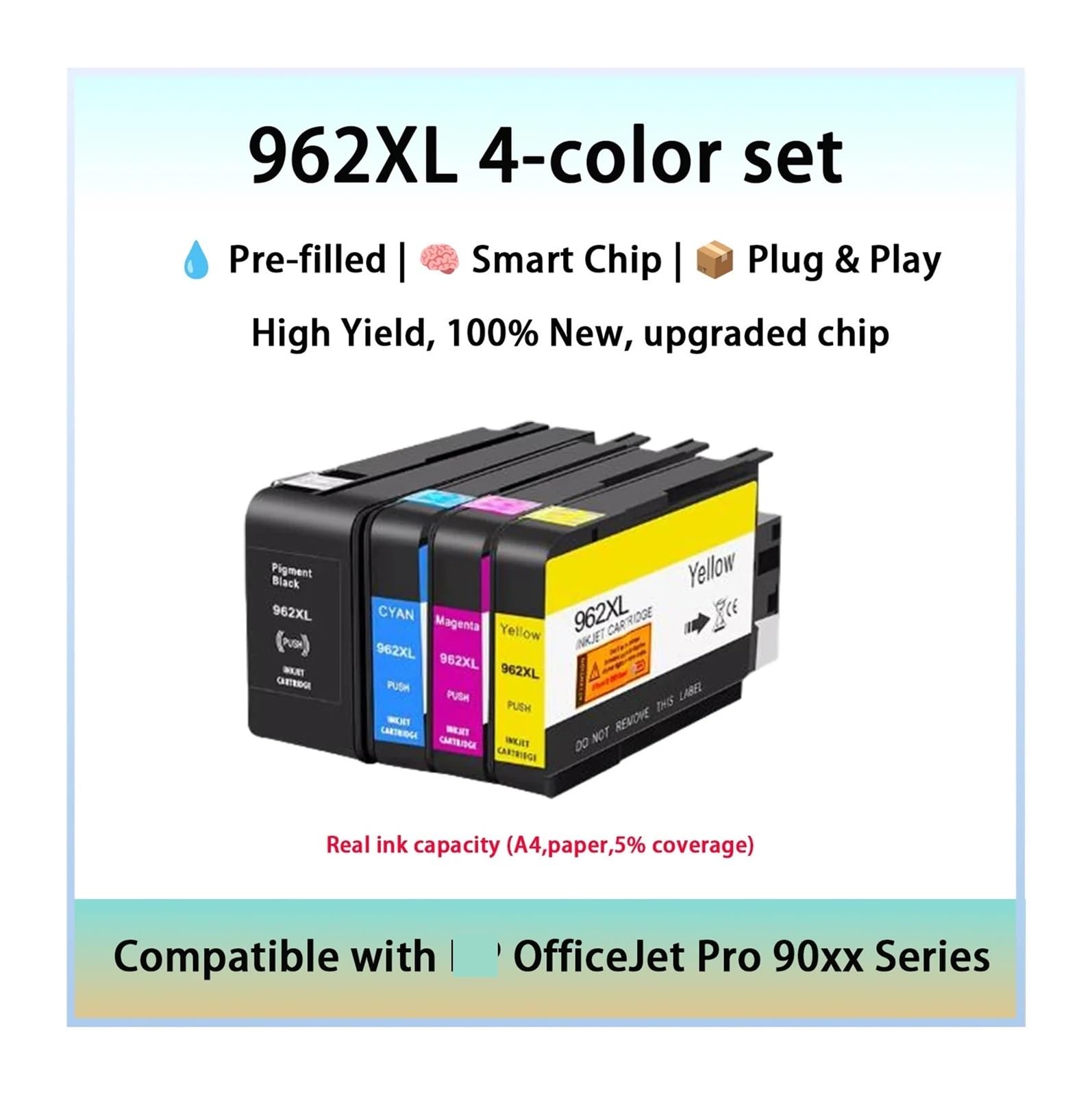 962XL Cartuccia Inchiostro Compatibile Con HP OfficeJet Pro 9010 | Stampa da ufficio, documenti aziendali, testo chiaro, flusso di inchiostro stabile, facile sostituzione