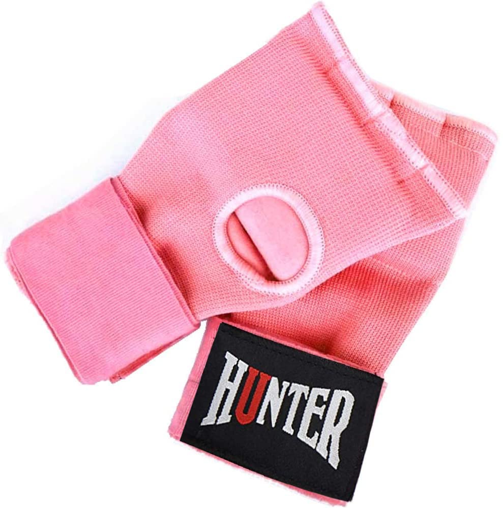 HUNTER Gel Padded Inner Gloves with Hand Wraps for Boxing (Set of 2 Gloves) (Pink, S/M)