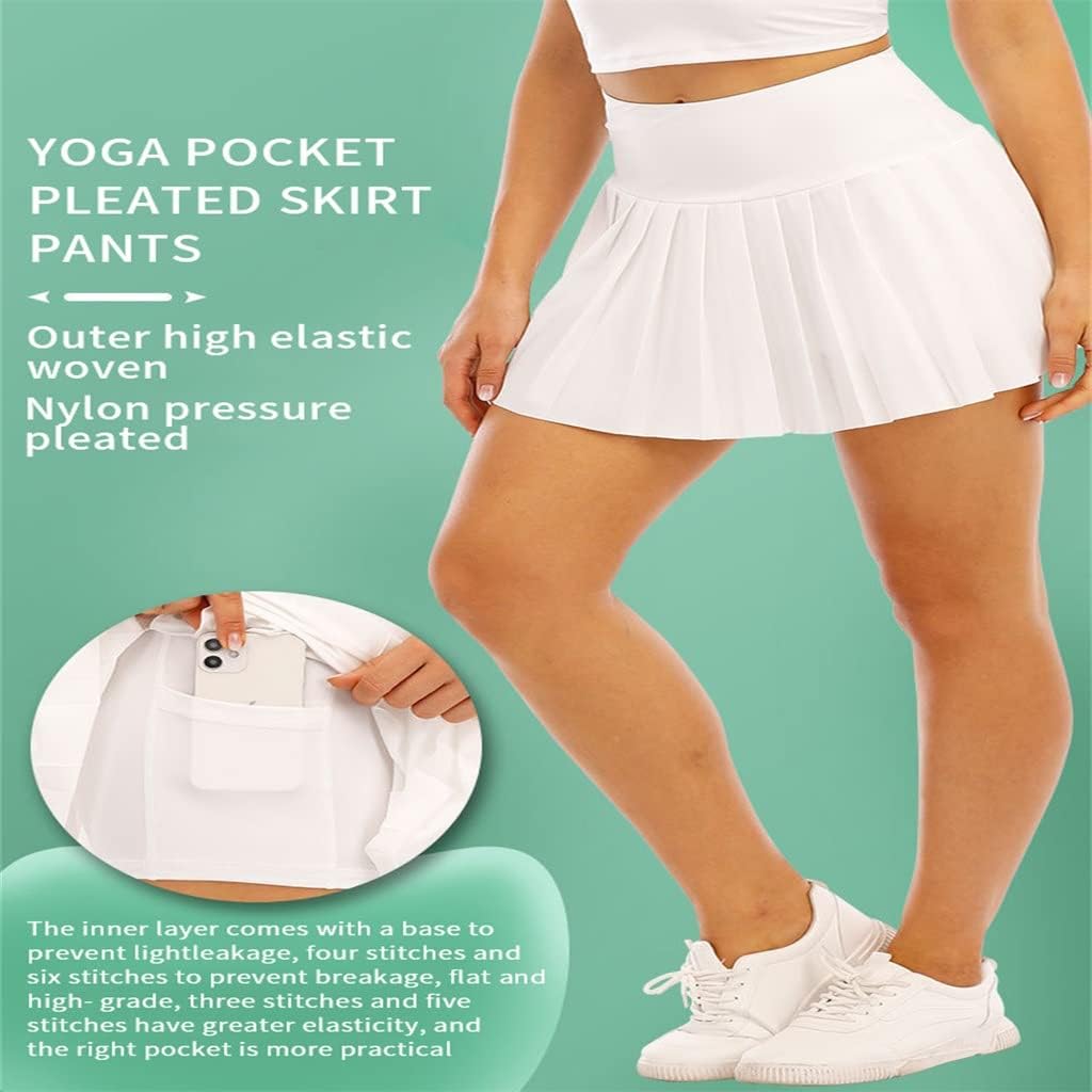 Women High Waist Solid Pleated Tennis Skirt Uniform with Inner Shorts Underpants for Badminton Cheerleader Skorts (Color : White, Size : M) (White Large)
