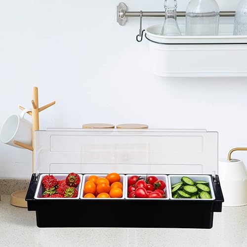 Miniatura 15 de Contenedor de condimentos refrigerado por hielo, bandeja de guarnición refrigerada con 6 compartimentos con tapa con bisagras (6 compartimentos)
