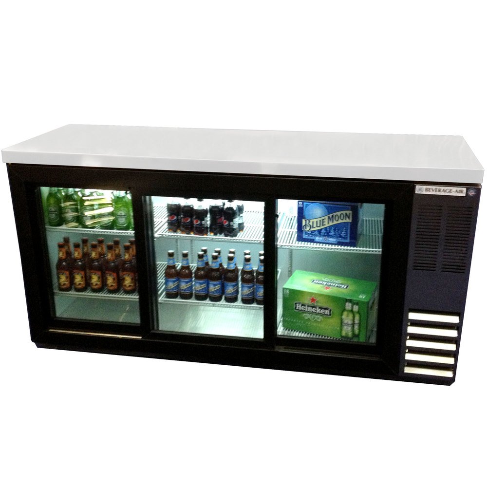 72" Back Bar Refrigerator - Black - Sliding Glass Door - Food Rated by Beverage-Air – Glass, Model BB72HC-1-F-GS-B