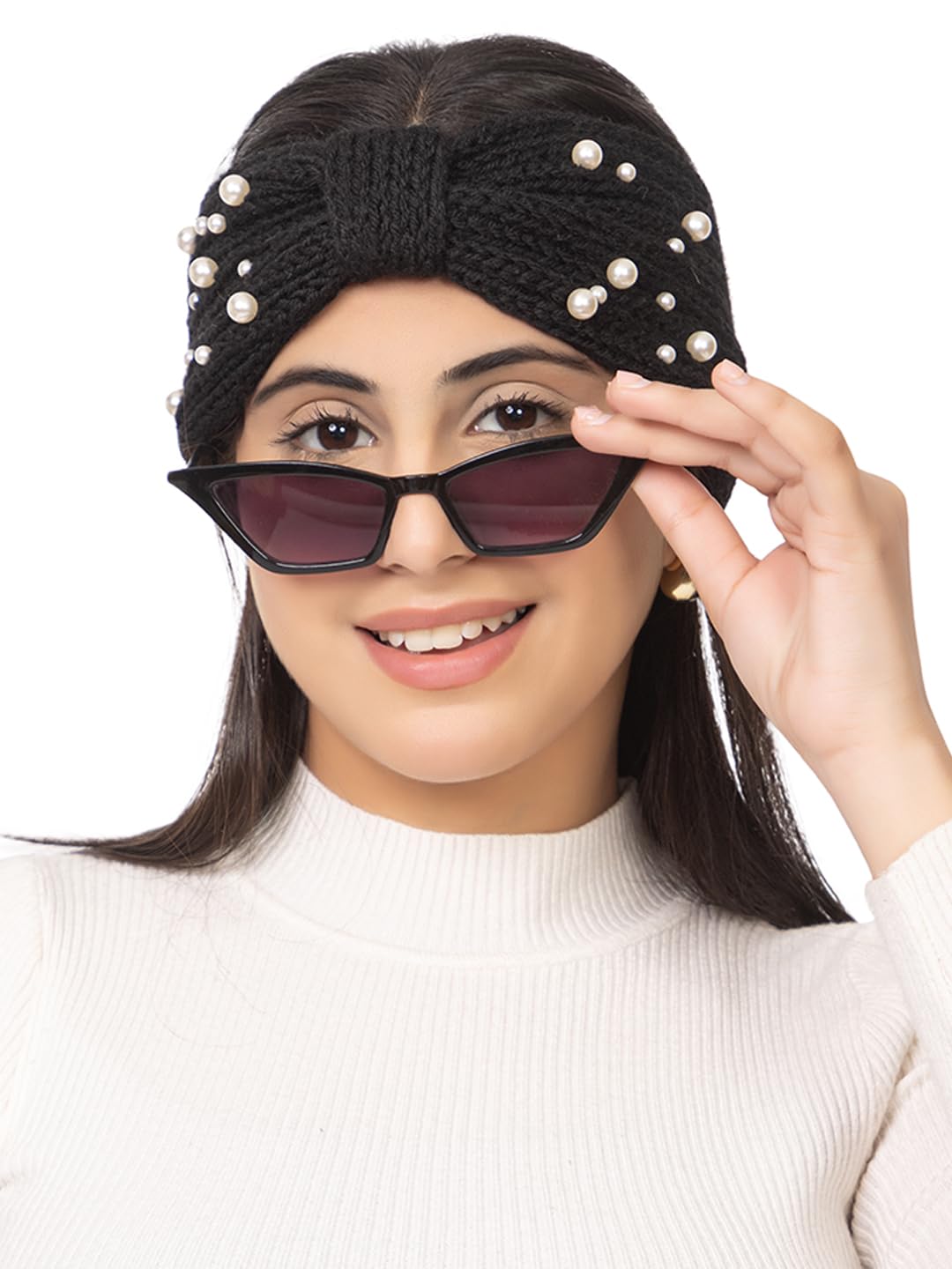 amoldo Women Soft And Warm Woolen Pearls Knitted Headband Earwarmer Earmuffs For Winters And Cold Weather Protection (Large Pearls)-picture-12