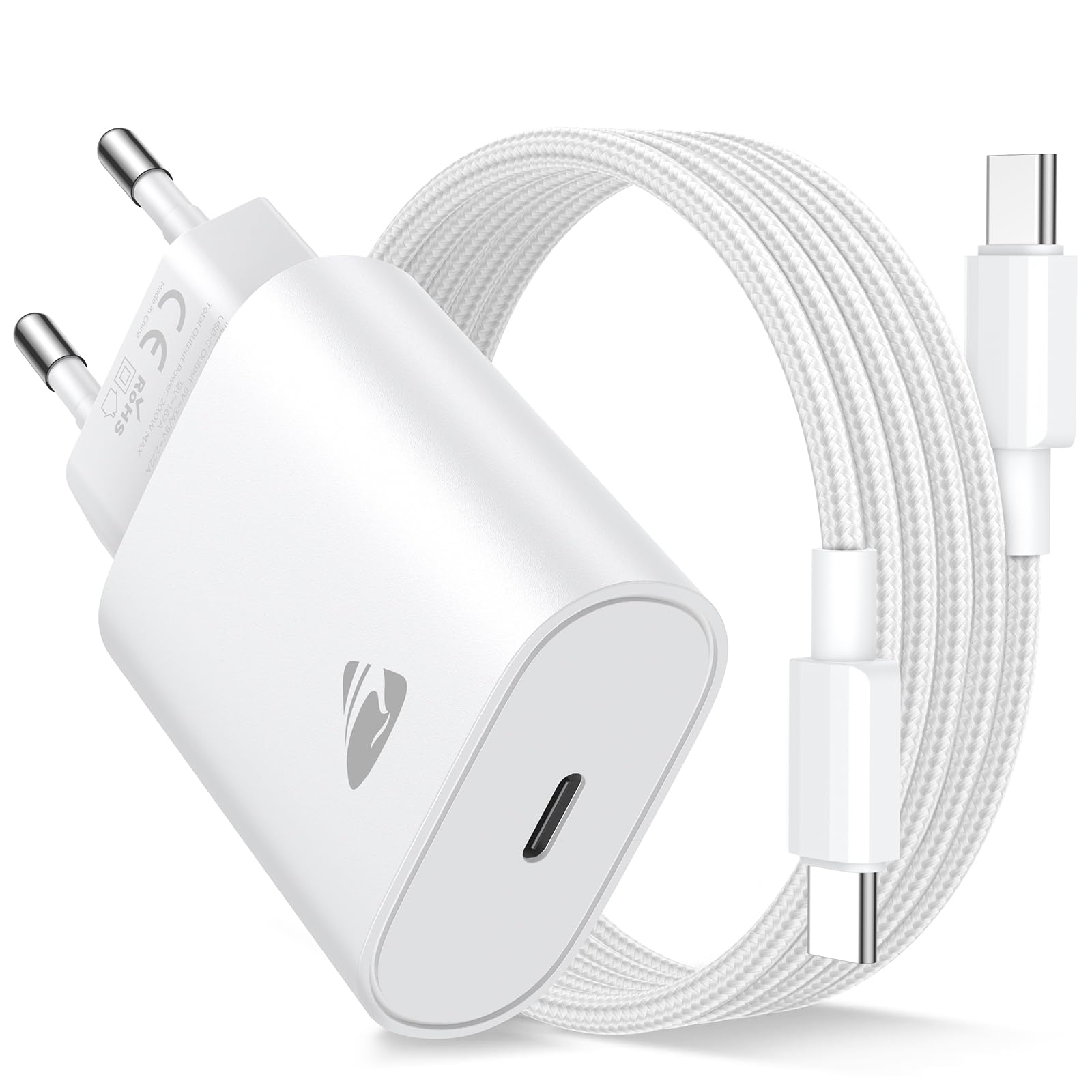 Caricatore USB C, Caricabatterie per iPhone 17 16 15 Pro Max Samsung S26 S25 S24 Ultra Cellulare Pixel, Caricatore iPhone Presa Spina USBC Alimentatore con Cavo USB C da 2M Ricarica Rapida