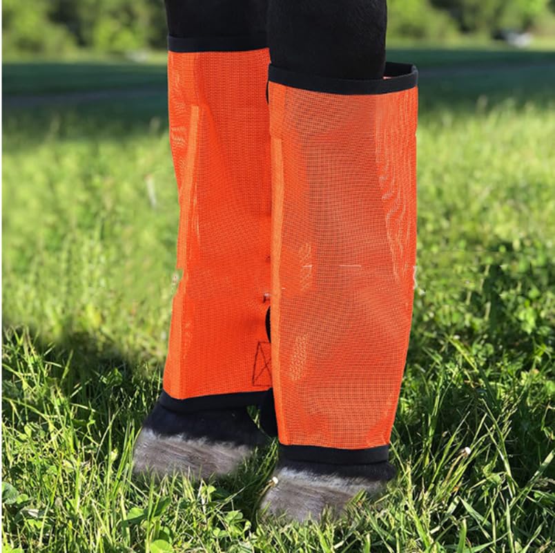 SAVITA Pferde Fliegengamaschen 4-tlg Orange - Feinmaschiger Schutz Vor Insektenbissen