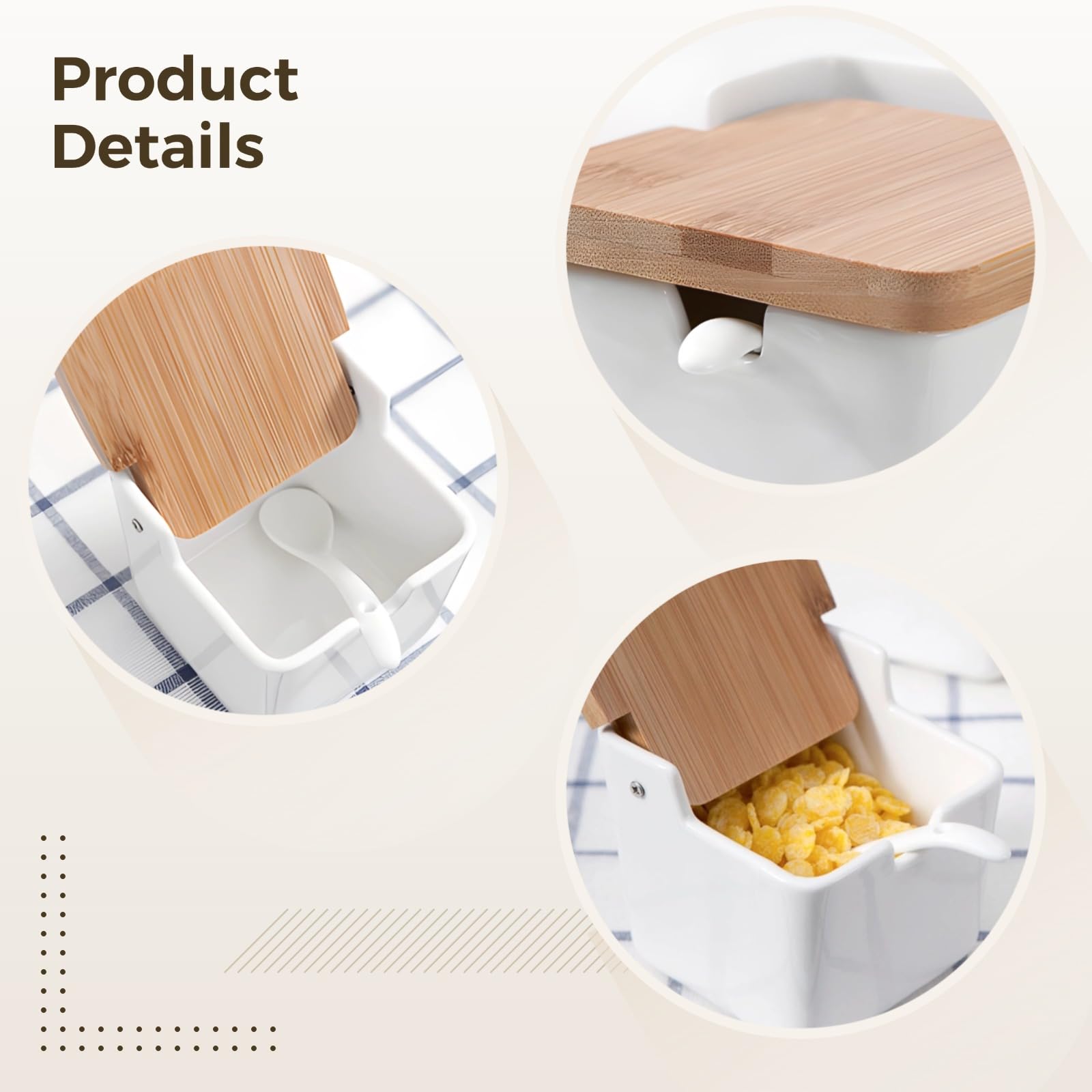 Lot de 2 boîtes à sel, mini salières avec couvercle en bois, pots à assaisonnement en céramique portables avec cuillères, plateau en bois, contenants à épices compacts pour cuisine et voyage