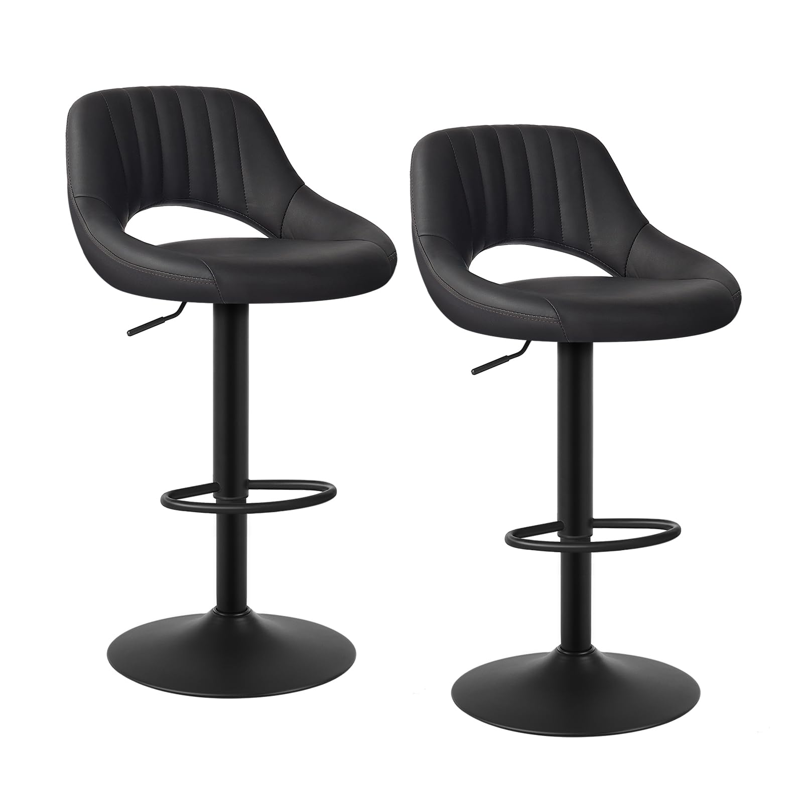 EUGAD Juego de 2 Taburetes de Bar con Respaldo, Taburete Alto Cocina Giratorio 360° Ajustable Altura, Cuero Sintético, Antracita