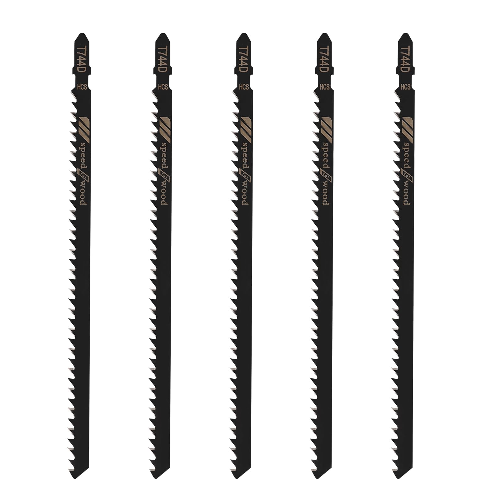 T-Shank Jigsaw Blades for Wood Contractor Assorted 7Inch Jig Saw Blades Set 5Pcs T744D T Shank Jig Saw Blades for Quick Cutting Wood, Hardwood, Plywood, Plastic, Metal, Black