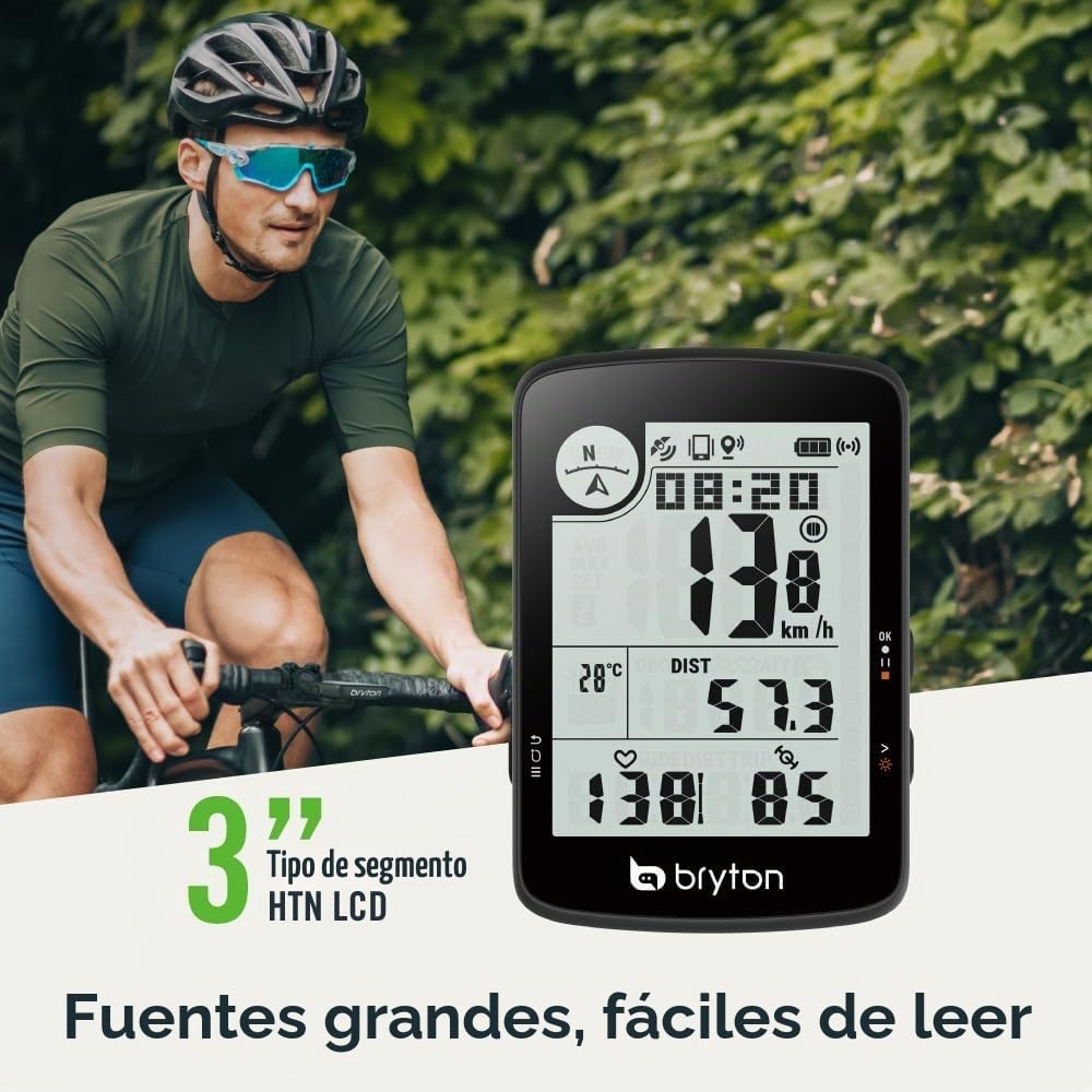 Bryton Rider 17, ciclocomputador GPS inalámbrico con Pantalla LCD de 3,0 Pulgadas, Compatible con Radar para Bicicleta, batería de 25 Horas, Bluetooth, Resistente al Agua, Seguimiento en Vivo